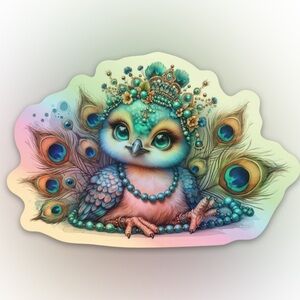 Vibrant Holographic Peacock Die Cut Stickers - 3x2 Inches, Set of 2